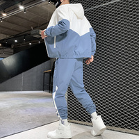 Dropshipping Patchwork Hip Hop Casual męskie zestawy 2022 koreański styl 2 sztuka zestawy ubrania mężczyźni Streetwear Fitness mężczyzna dres 6